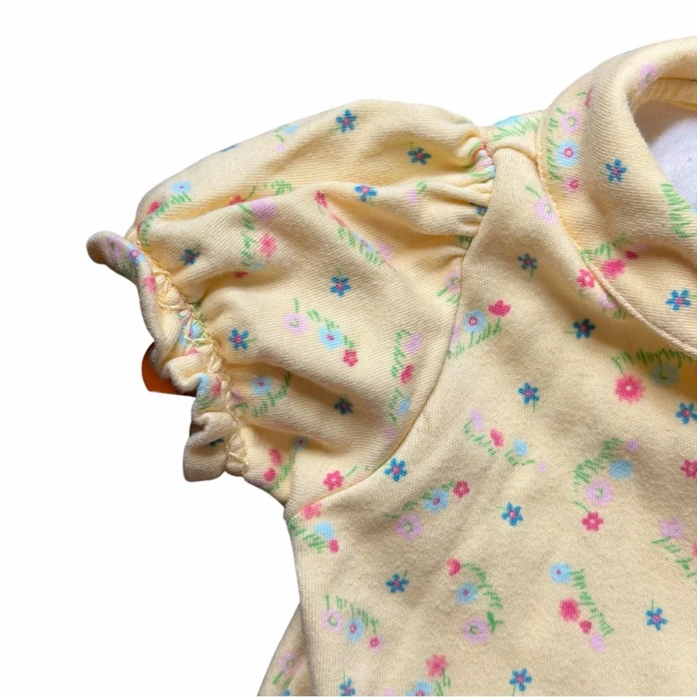 Gymboree Newborn 3-6M Yellow Floral Romper Peter Pan Collar Vintage 90s Spring